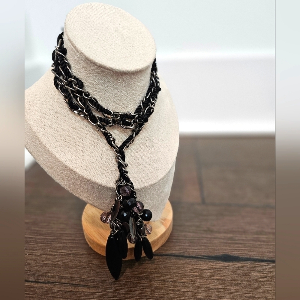 Black Rope Necklace With Beads